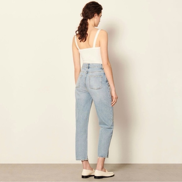 Sandro Guylain Distressed Boyfriend Rigid Denim High Waist Ankle Jean 10 - Picture 4 of 16